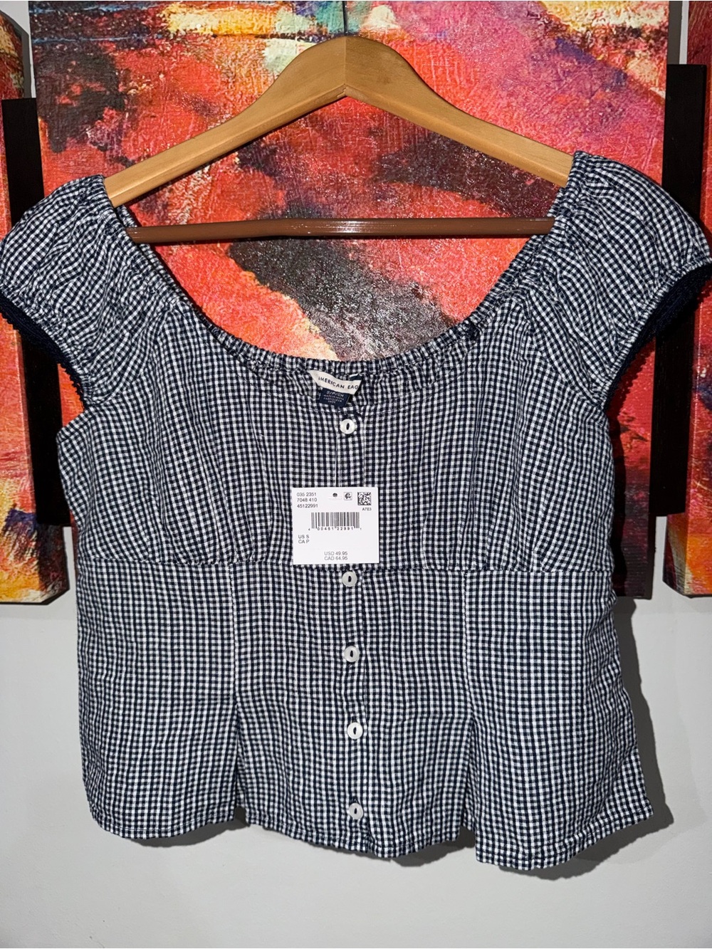 AE Cap-Sleeve Button-Up Top. 99% Cotton !! Size: S